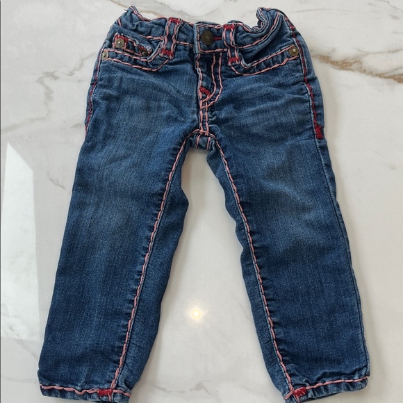 2T Toddler True Religion Blue Jeans with Pink Stitching - Picture 1 of 4